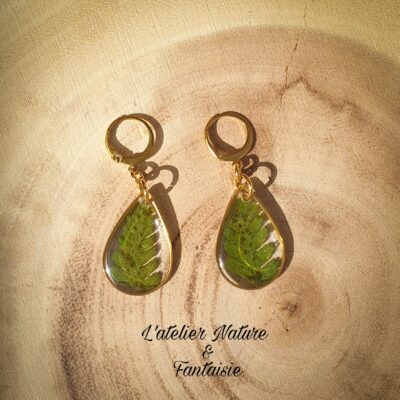 Boucles d'oreilles artisanales ''Fougères'' - Made in France