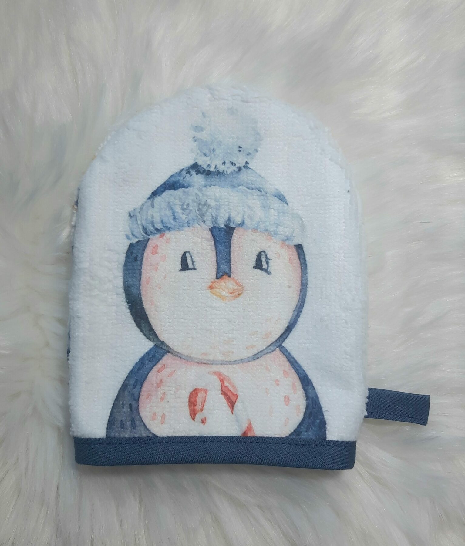 Mini-Gants de Toilette ou Démaquillage en Bambou - Motif Pingouin de Noël, Fait Main en France – Image 7