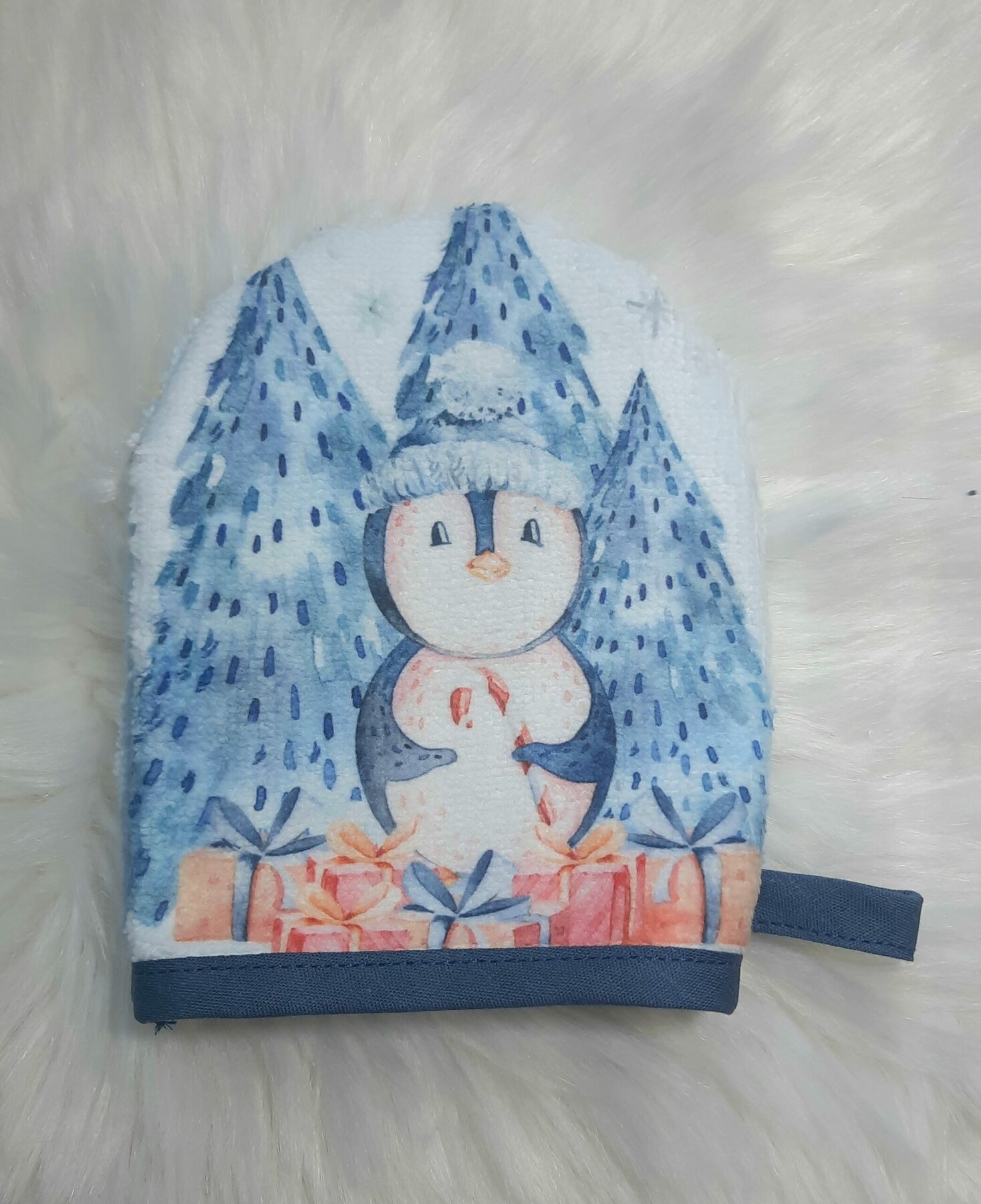 Mini-Gants de Toilette ou Démaquillage en Bambou - Motif Pingouin de Noël, Fait Main en France – Image 5