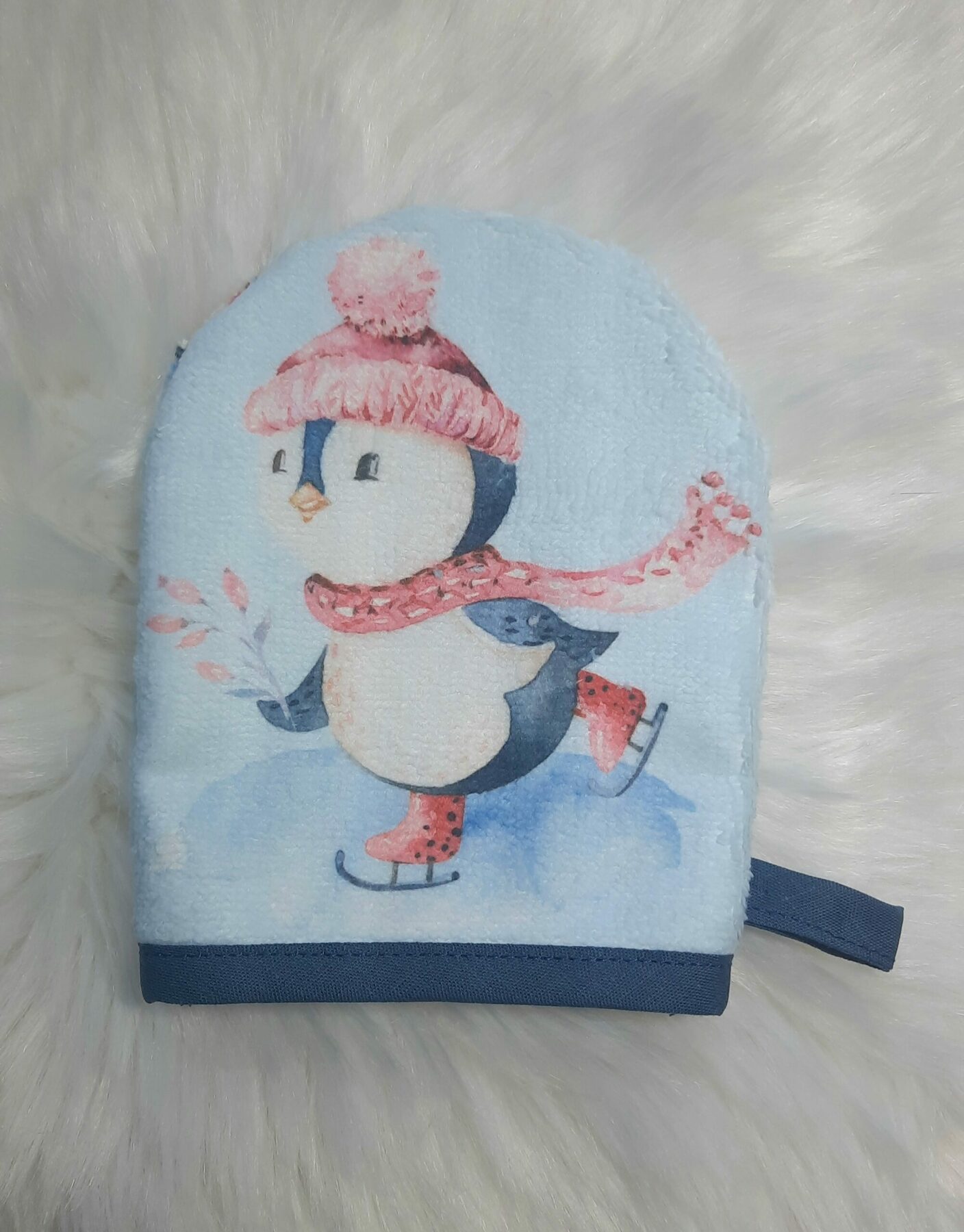 Mini-Gants de Toilette ou Démaquillage en Bambou - Motif Pingouin de Noël, Fait Main en France – Image 4