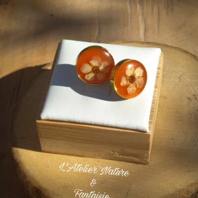 Boucles d'oreilles artisanales oranges "Fleurs de Spirée" - Made in France