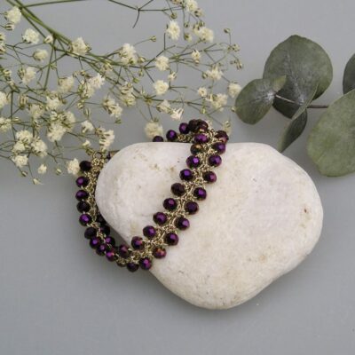 Bracelet bohème chic au crochet DUO de perles violettes métallisées