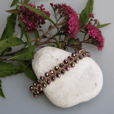 Bracelet bohème chic au crochet DUO de perles roses dorées métallisées