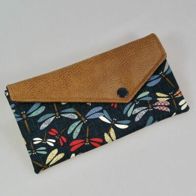 Étui à lunettes, pochette en tissus coton japonais bleu marine et multicolore
