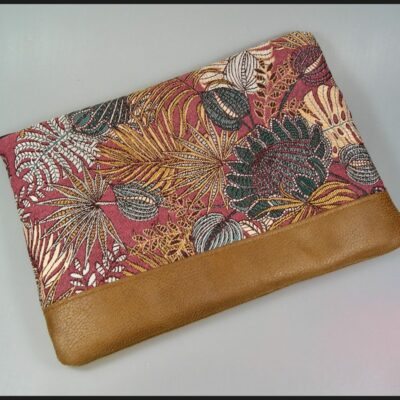 Housse, pochette ordinateur portable tissus jacquard végétal bordeaux