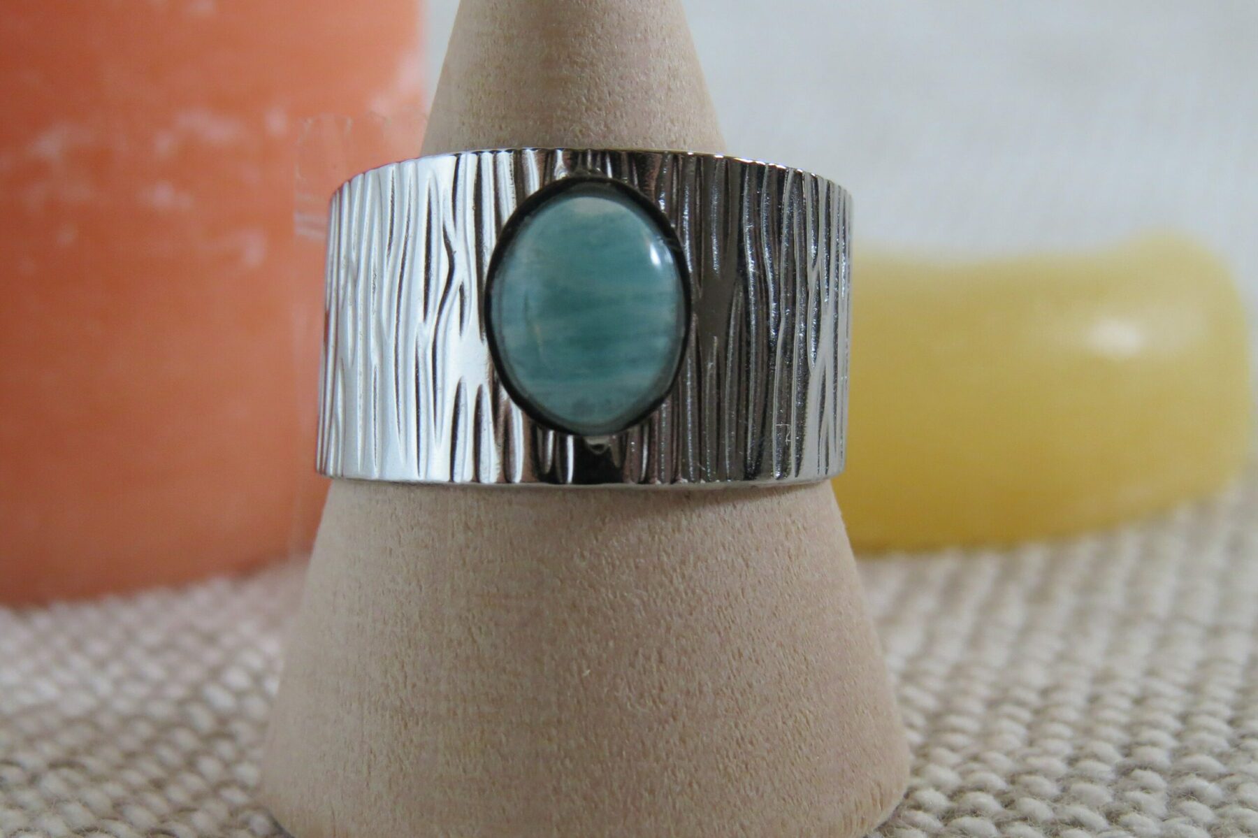 Bague acier inoxydable et amazonite zébré – Image 2