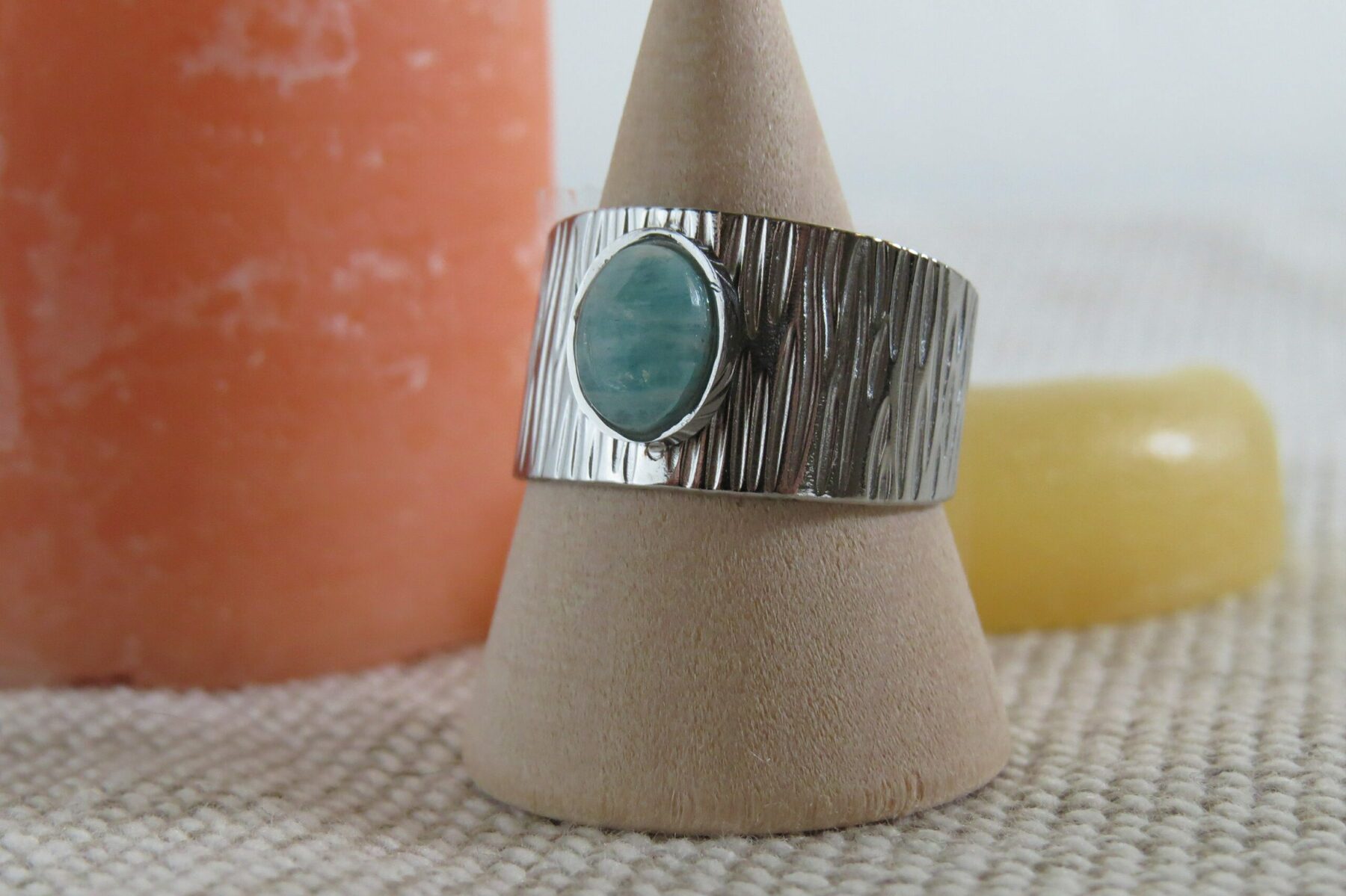 Bague acier inoxydable et amazonite zébré