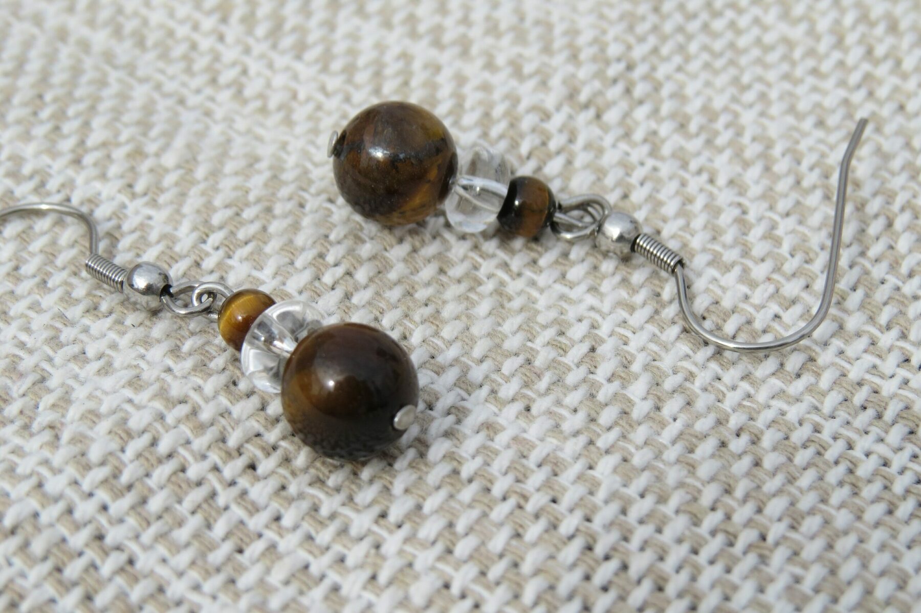 Boucles d'oreilles Œil de tigre et acier inoxydable – Image 2