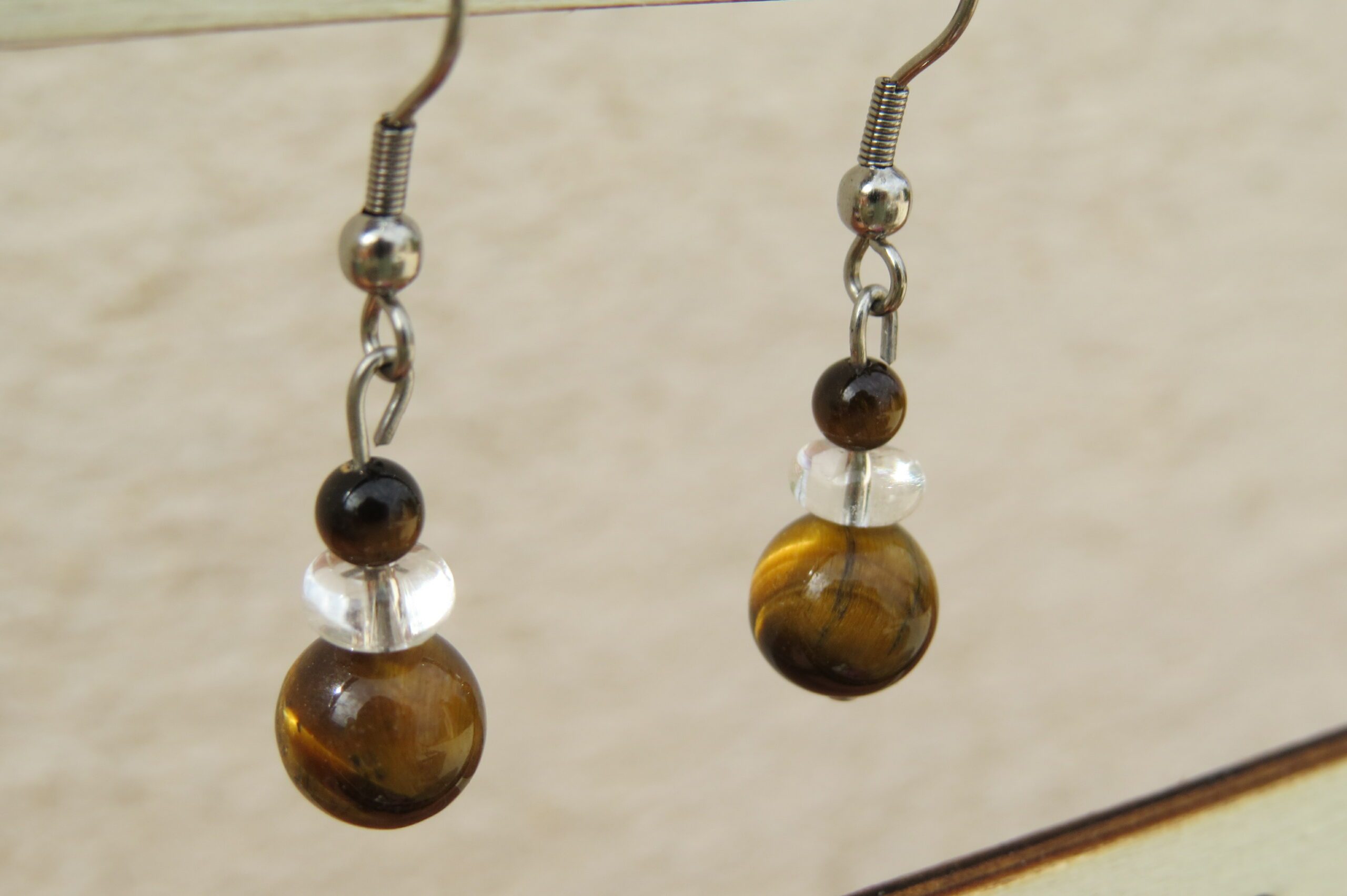 Boucles d'oreilles Œil de tigre et acier inoxydable