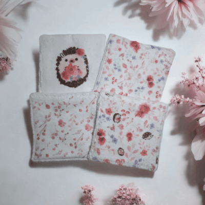 Lot de 4 Lingettes Lavables en Bambou - Motif Hérisson Aquarelle