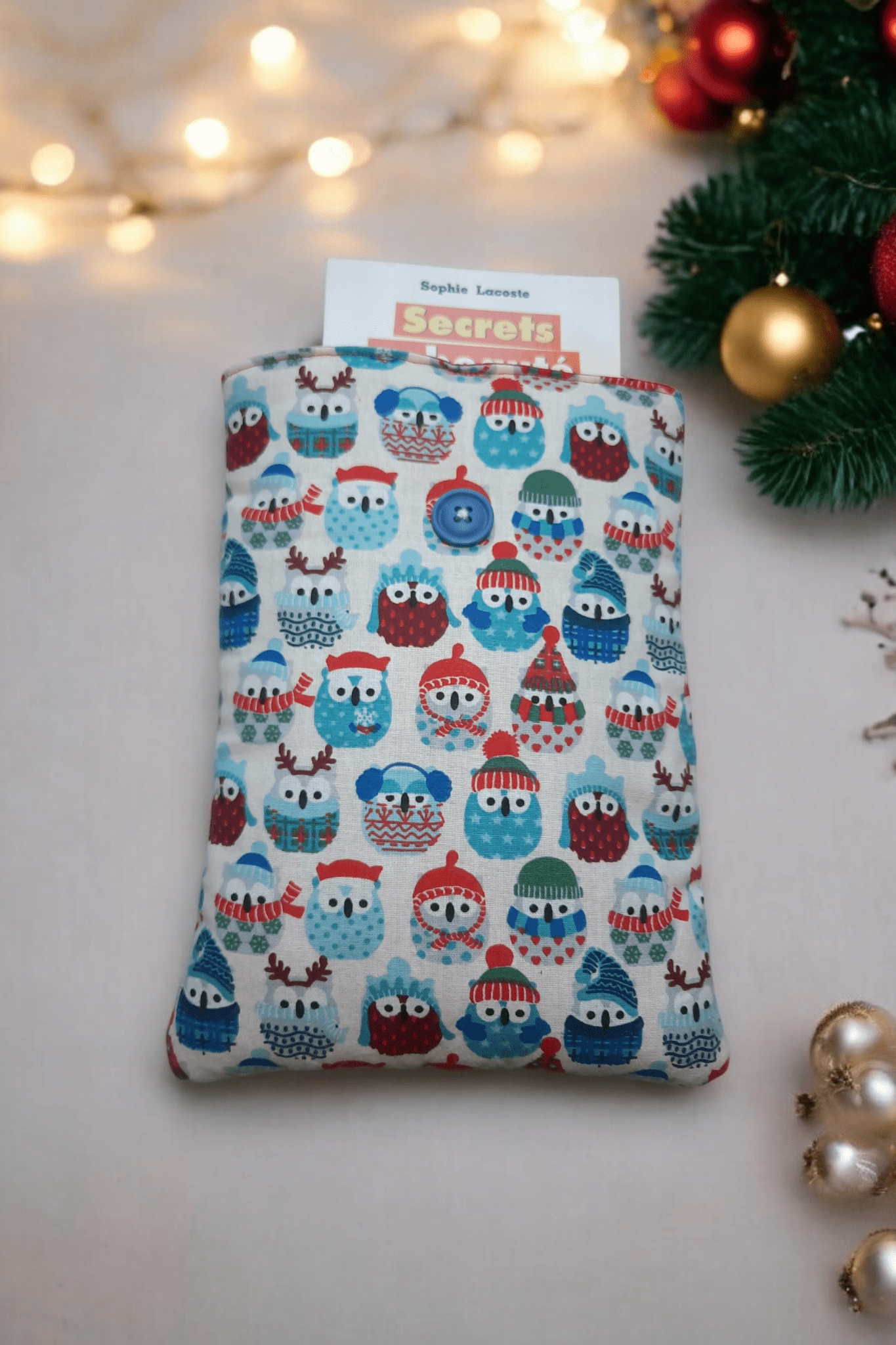 Pochette Molletonnée en Coton Oeko-Tex – Motif Hibou d'Hiver – Protection pour Livres, Liseuses et Tablettes – Image 2
