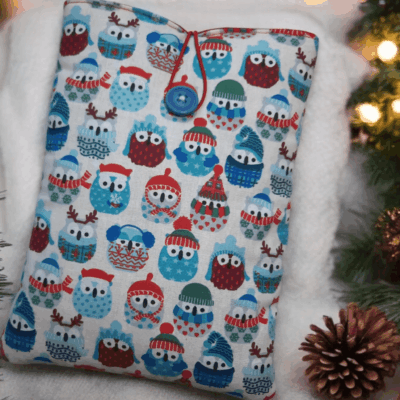 Pochette Molletonnée en Coton Oeko-Tex – Motif Hibou d'Hiver – Protection pour Livres, Liseuses et Tablettes