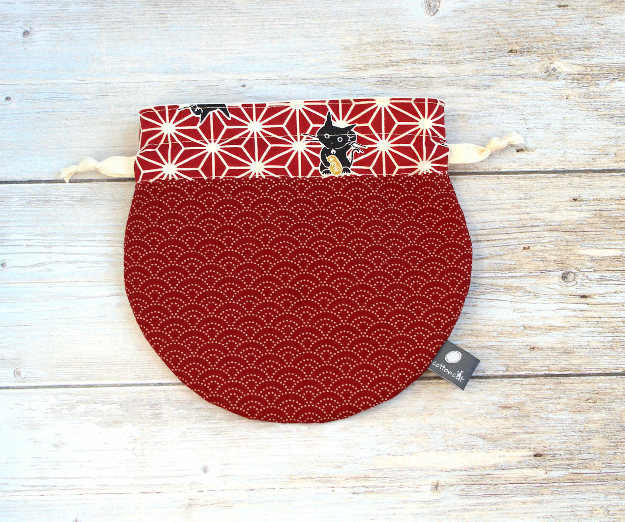 Pochette câbles et chargeurs, pochon japonais rond liens coulissants, accessoire japonais – Image 4