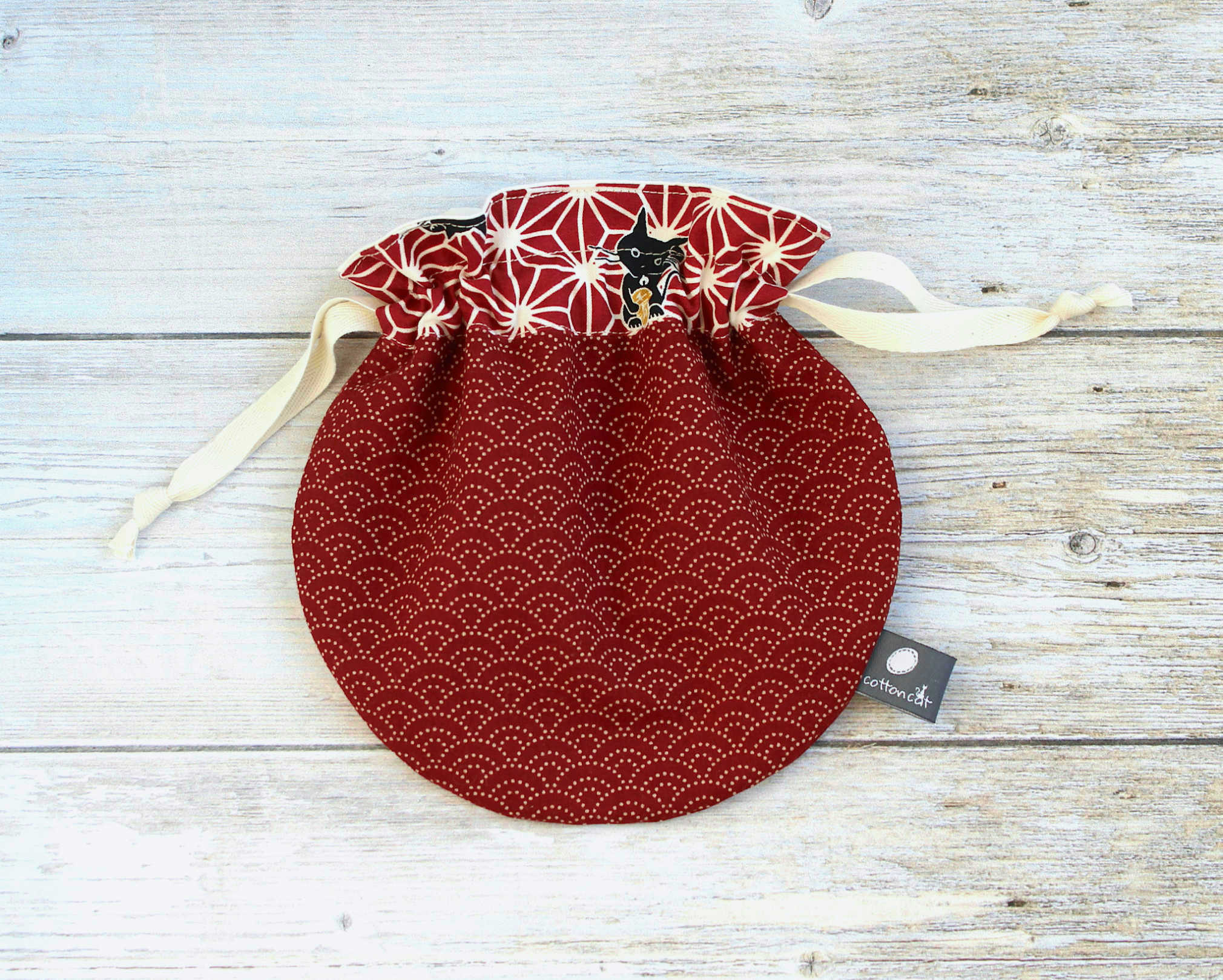Pochette câbles et chargeurs, pochon japonais rond liens coulissants, accessoire japonais – Image 3