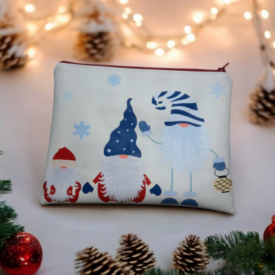 Pochette de maquillage en similicuir motif gnomes de Noël – Fait main