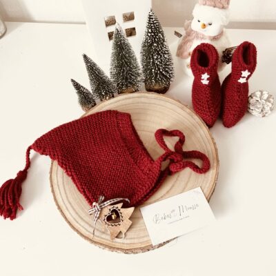 Coffret beguin et chaussons petit lutin de Noel- 3-6 mois