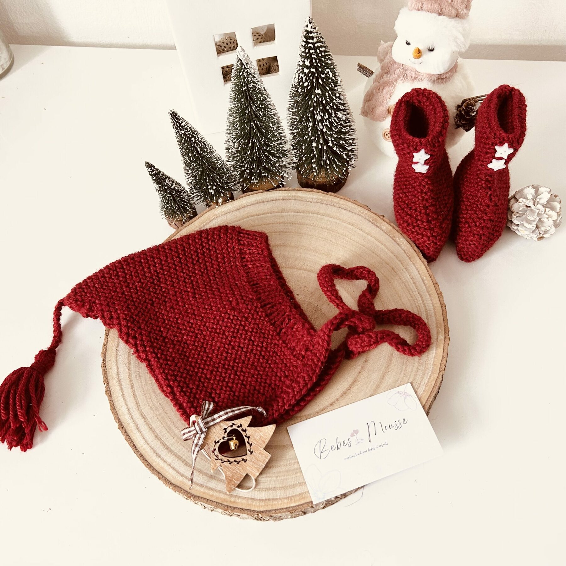 Coffret beguin et chaussons petit lutin de Noel- 3-6 mois