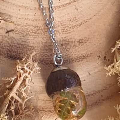 Collier artisanal "Gland Fougère et Feuille D'or" - Made in France