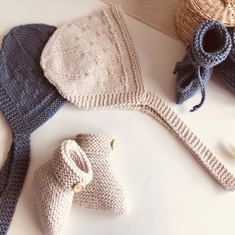 Coffret naissance beguin et chaussons -collection lin bleuet