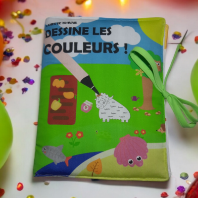 Livre à colorier lavable en coton – 12 pages réutilisables pour enfants 3-7 ans