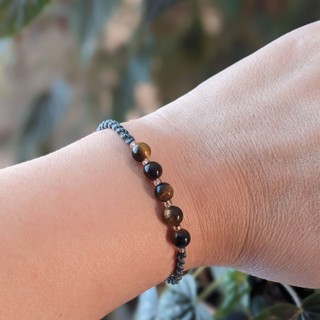 Bracelet Macramé Kaki Oeil De Tigre / Lithothérapie – Image 5