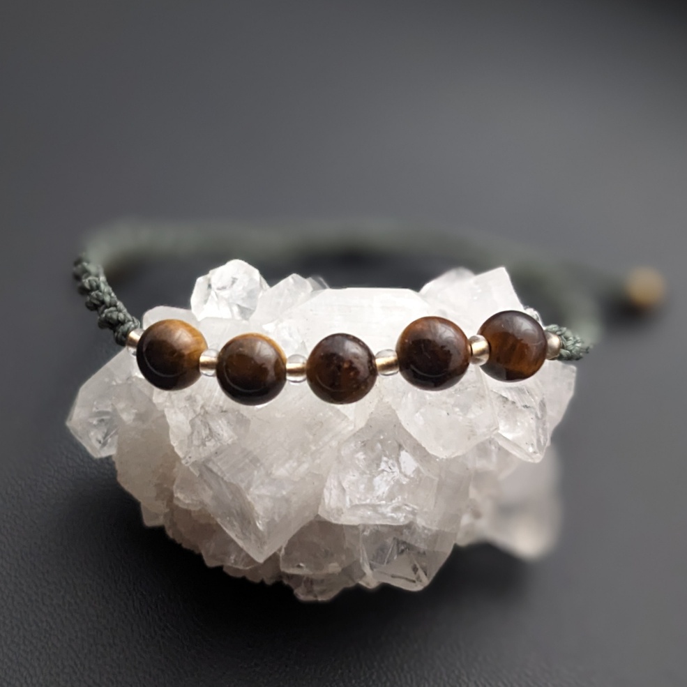 Bracelet Macramé Kaki Oeil De Tigre / Lithothérapie – Image 2