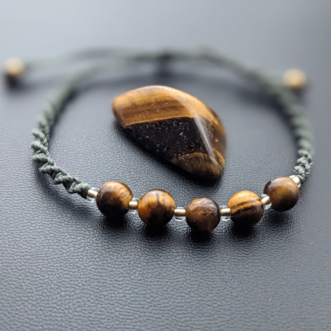 Bracelet Macramé Kaki Oeil De Tigre / Lithothérapie – Image 3