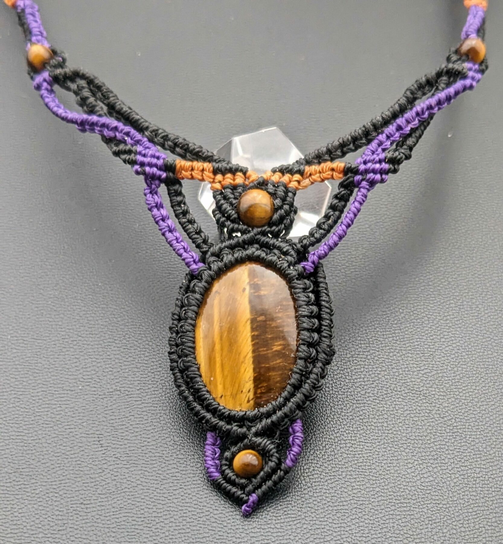 Collier Macramé En Pierre Fine Naturelle Oeil De Tigre / Bijou Artisanal Ajustable,Lithothérapie – Image 6