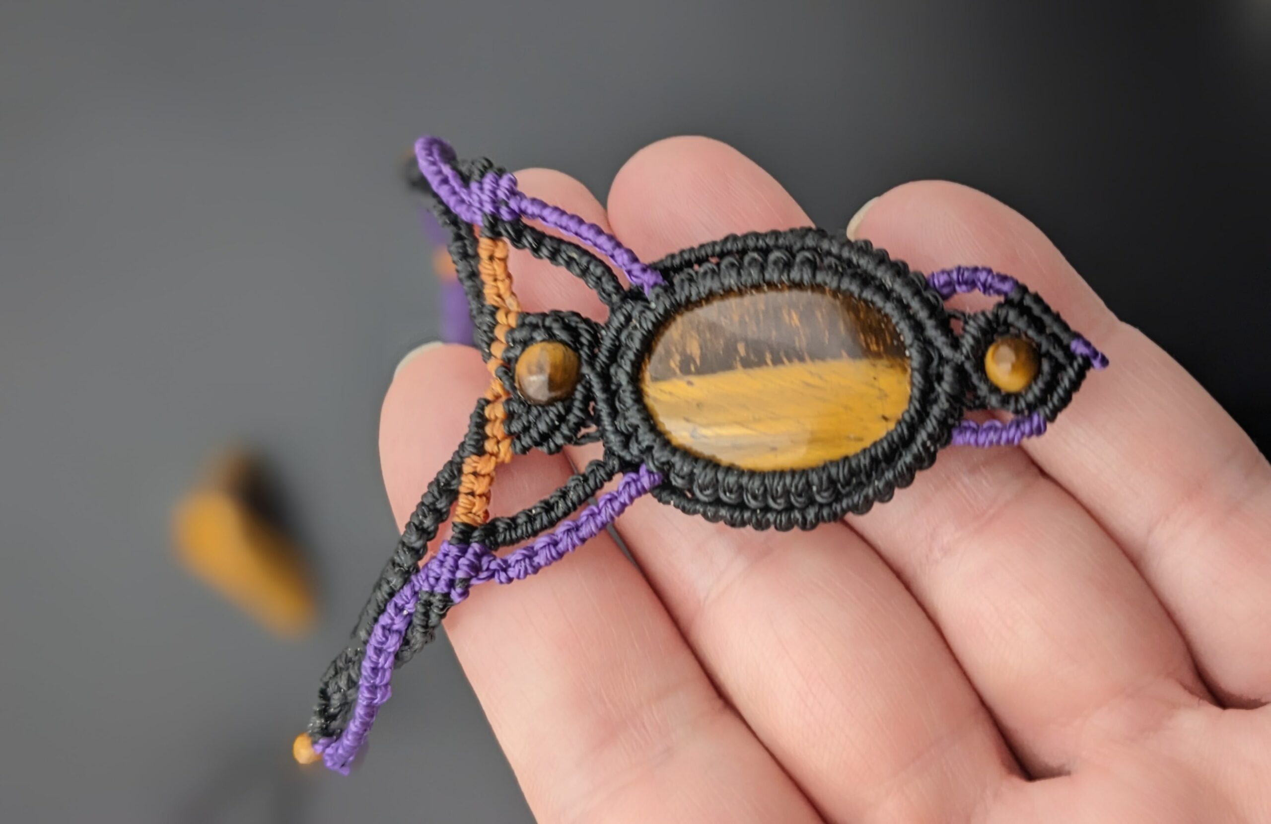 Collier Macramé En Pierre Fine Naturelle Oeil De Tigre / Bijou Artisanal Ajustable,Lithothérapie – Image 5