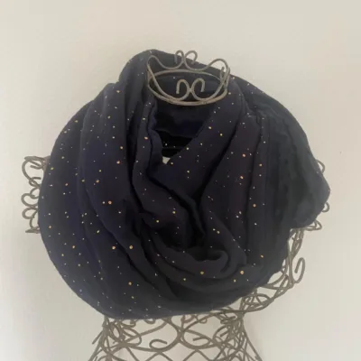 Snood adulte ou adolescents, tour de cou, tissus gaze de coton et minkee, bleu marine