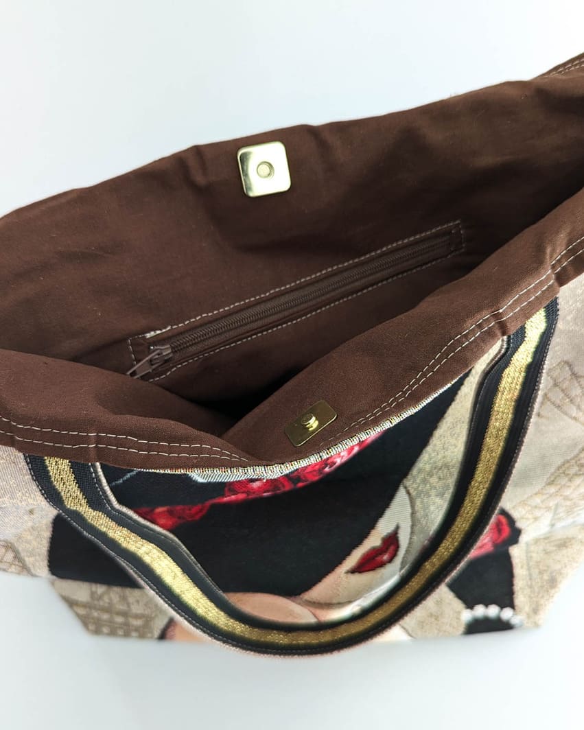 Tote Bag Fait Main — Jacquard "Paris" & Simili Galuchat Doré – Image 3