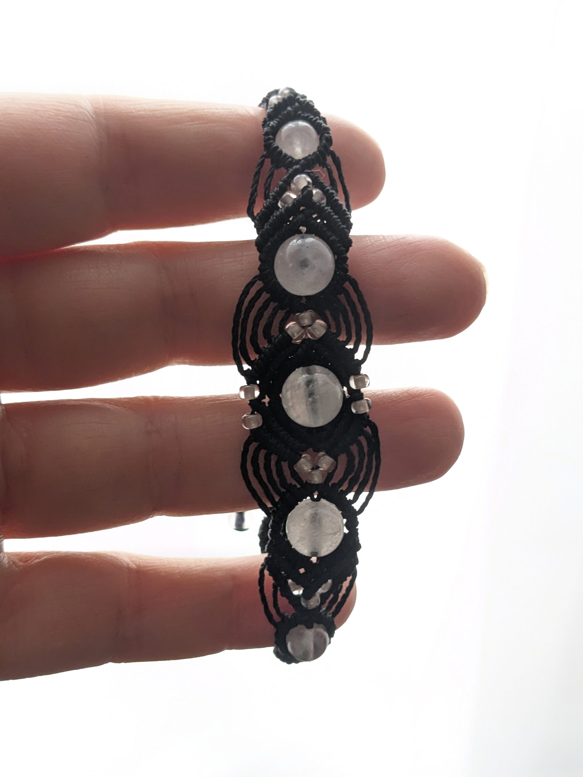 Bracelet Macramé Noir Quartz Rose Clair /Bijou Créateur/lithothérapie – Image 5