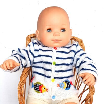 Gilet bébé marin avec des poissons, taille 3 mois