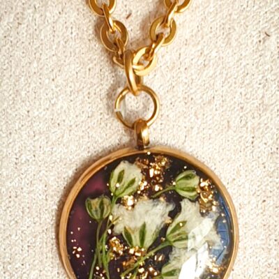Collier Artisanal "Noir et Or, Gypsophile Blanc " - Made in France