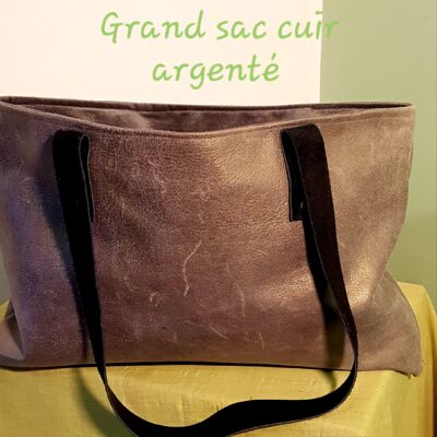 Sac cabas en cuir argenté