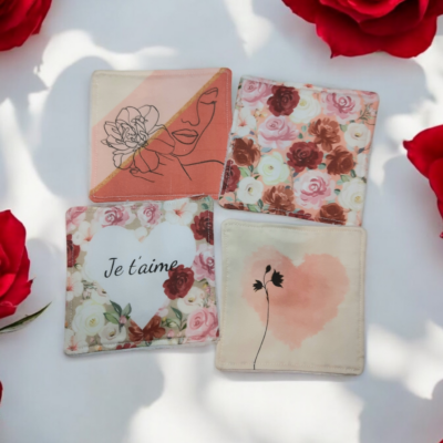 Lot de 4 lingettes démaquillantes lavables - Motif " Je t'aime "