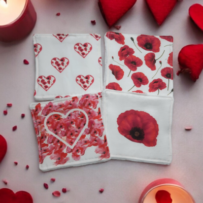 Lot de 4 Lingettes Démaquillantes Lavables en Bambou - Motif Coquelicots