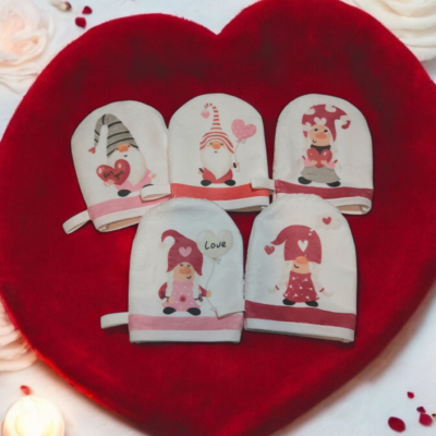 Mini-Gants de Toilette en Éponge de Bambou – Motif Saint-Valentin
