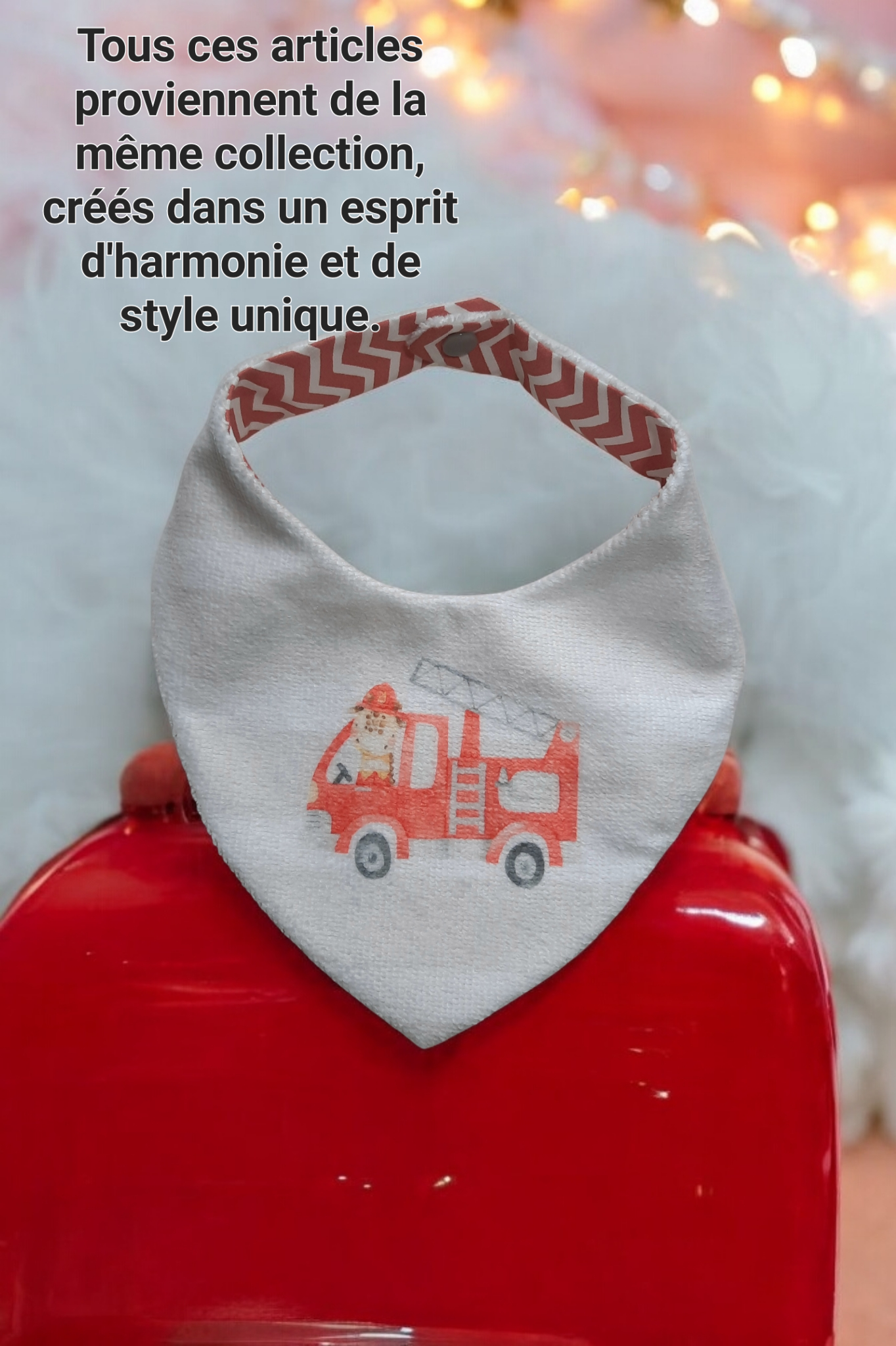 Bavoir Bandana Réversible 0-6 mois – Motif Pompier – Fait Main en Bambou & Coton Oeko-Tex – Image 5