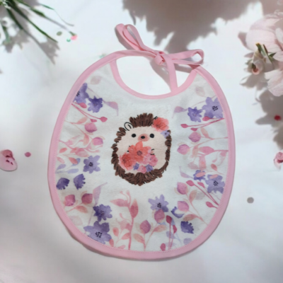 Bavoir Rond en Éponge de Bambou – Motif Hérisson | Fait Main & Oeko-Tex