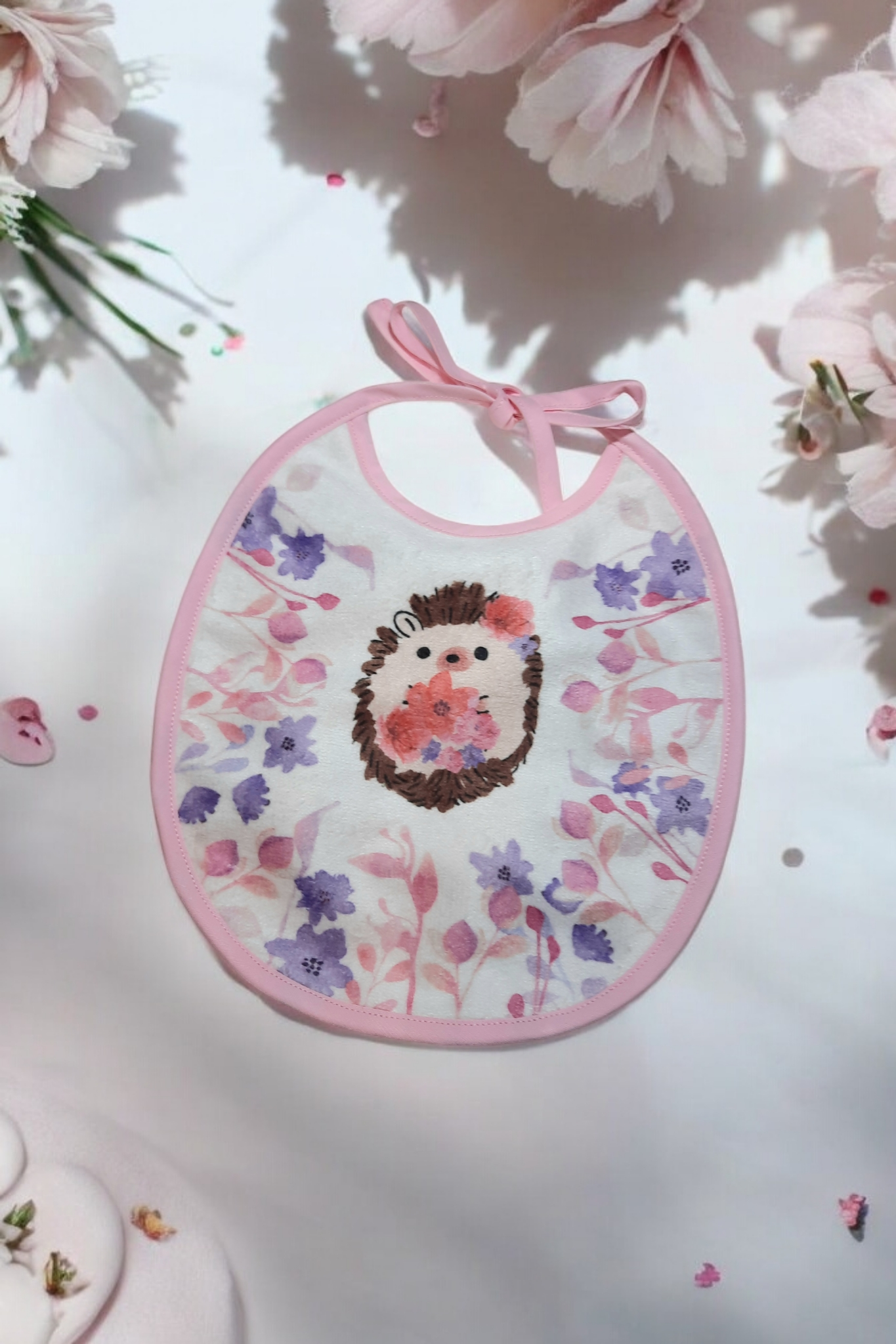 Bavoir Rond en Éponge de Bambou – Motif Hérisson | Fait Main & Oeko-Tex