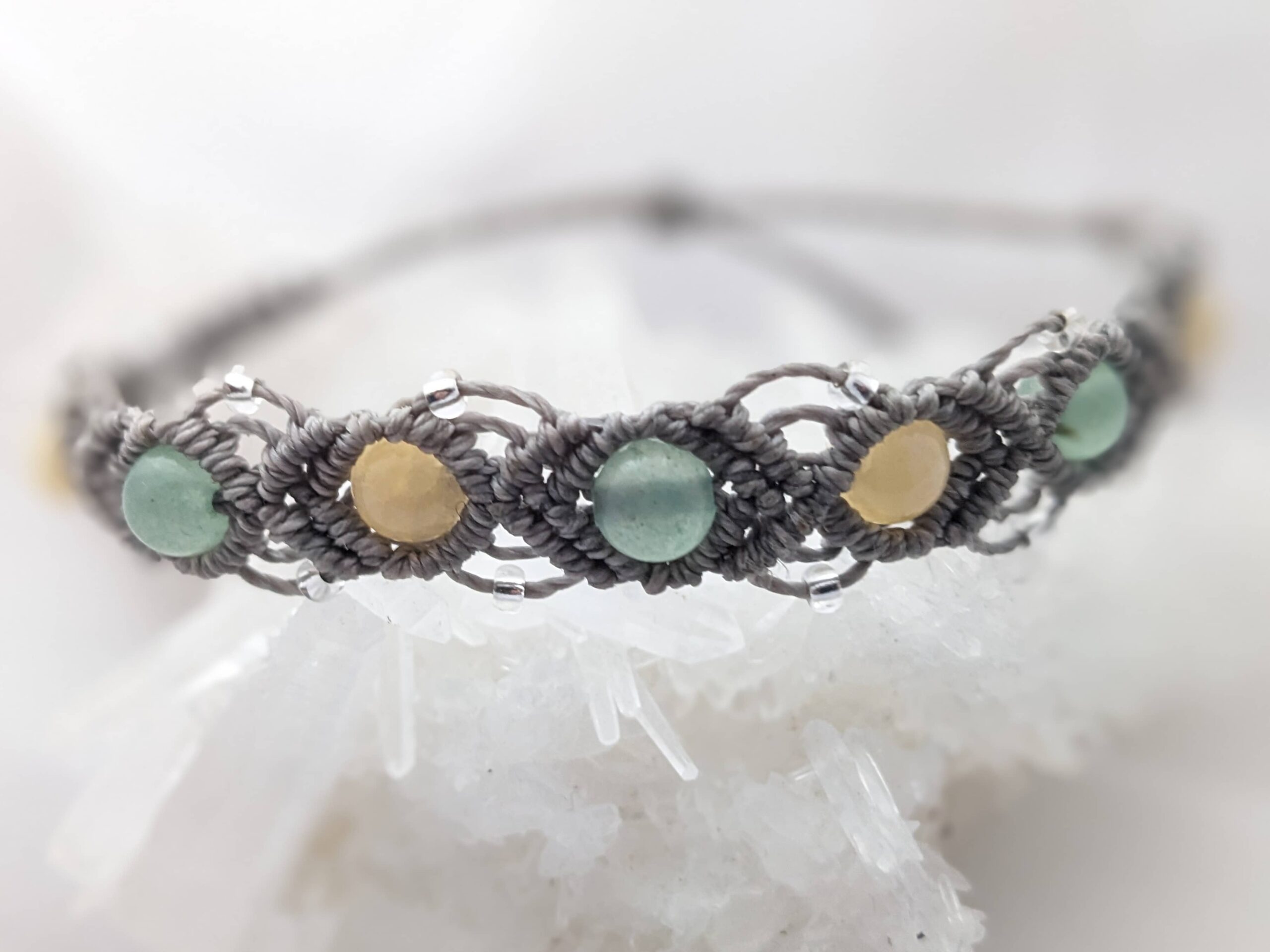Bracelet Macramé Gris Unique Aventurine Et Calcite Jaune.Lithothérapie – Image 4