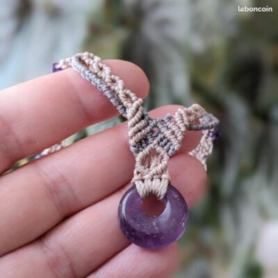 Collier Macramé Avec Petit Donut Améthyste