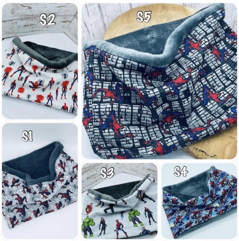 snood garcon motifs Spiderman Marvel Avengers doublure polaire ou coton -Ateliersdisa