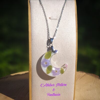 Collier artisanal "Lune Myosotis'- Made in France
