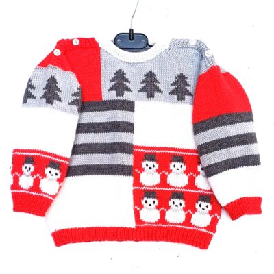 Pull enfant motif hiver, tricot fait main, taille 2 ans