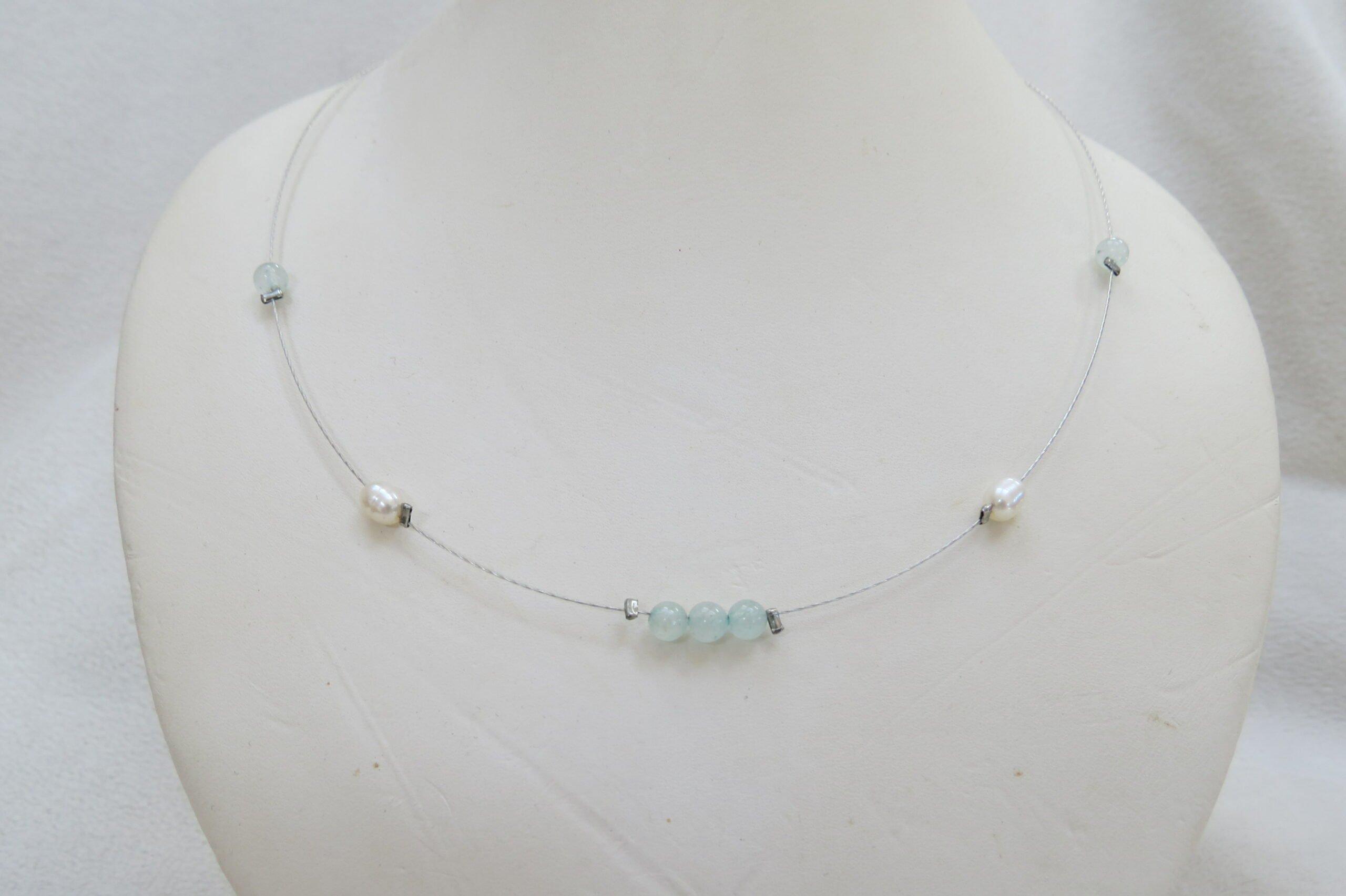Collier Aigue marine et perle d'eau douce