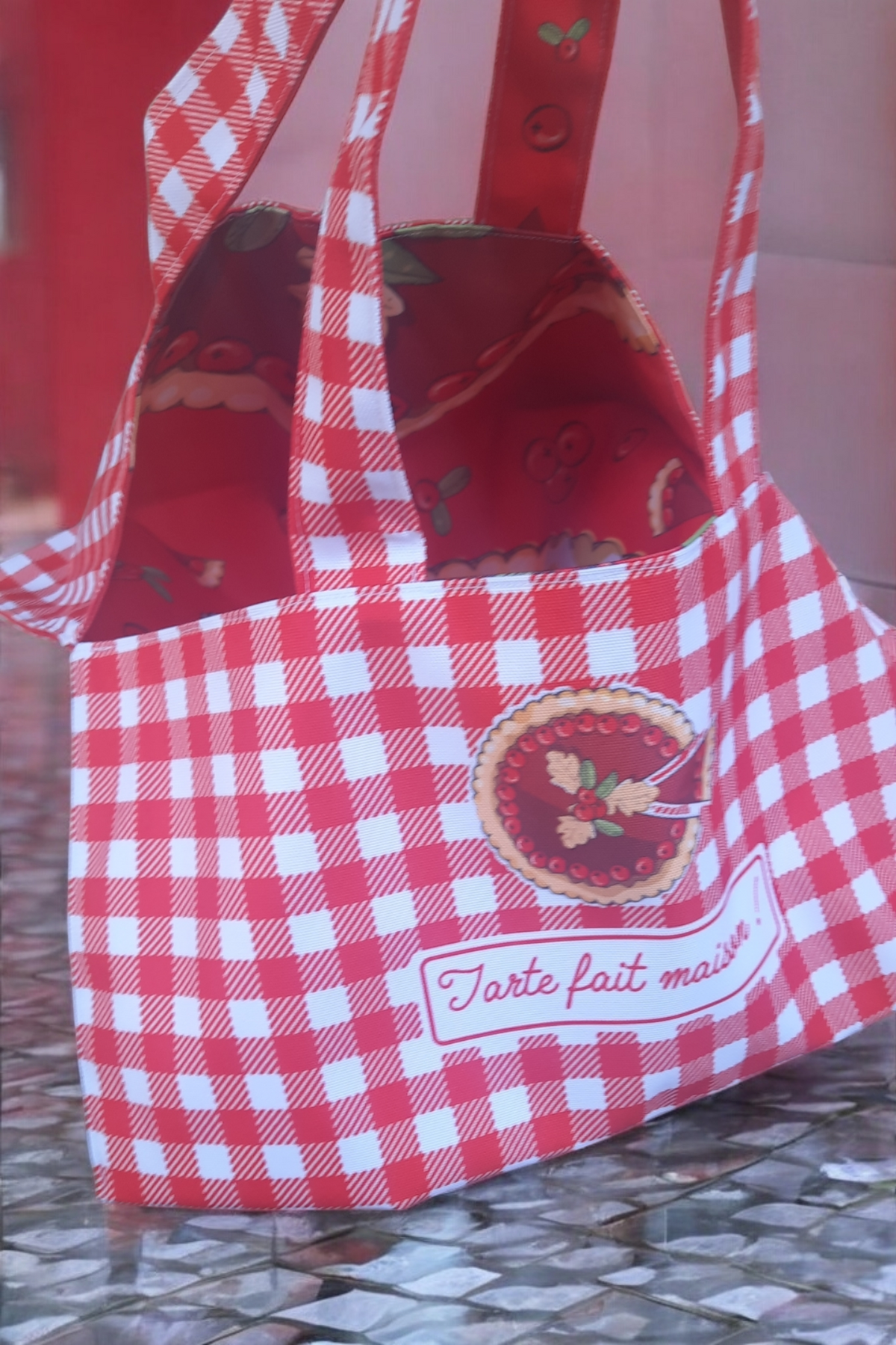 Sac à Tarte Réversible Imperméable - Fait Main en France, Motif tarte aux groseilles – Image 2