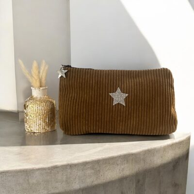 Trousse en velours côtelé olive