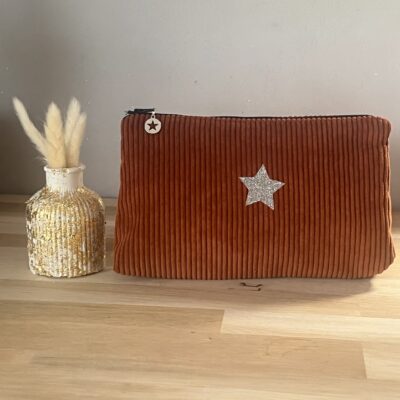 Trousse en velours côtelé terracota